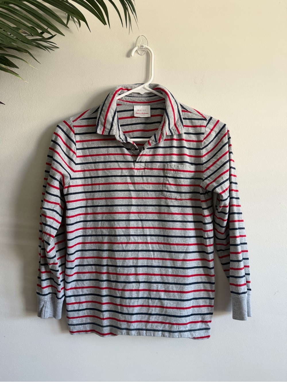 Hanna Andersson Gray Polo with Red & Navy Stripes